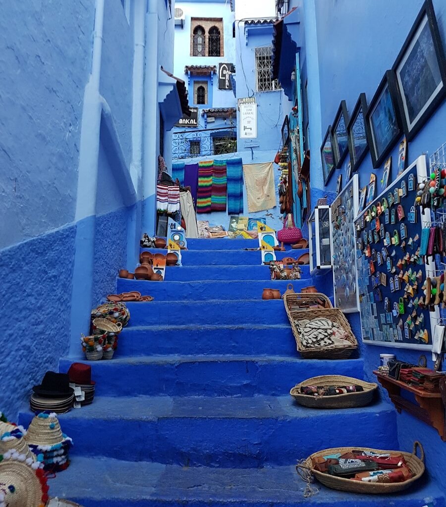 assorted baskets on stair